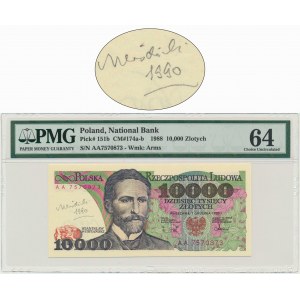 10.000 złotych 1988 - AA - PMG 64 - z autografem A. Heidricha