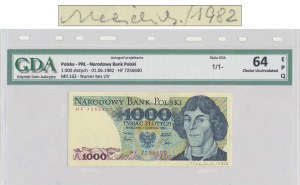 1.000 złotych 1982 - HF - GDA 64 EPQ - z autografem A. Heidricha