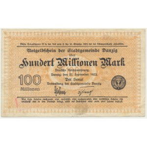 Danzig, 100 million Mark 1923 - watermark triangles -