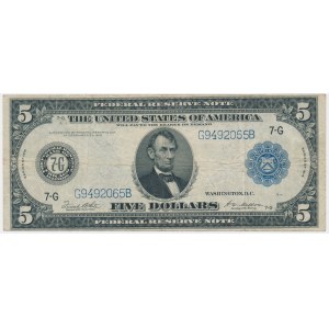 USA, modrá pečeť, Chicago, $5 1914 - White &amp; Mellon -.