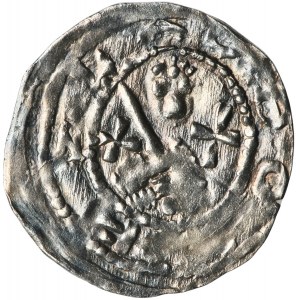 Boleslaw IV the Curly, Denarius - Three at the table, crosses