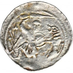 Vladislaus II the Exile, Denarius - Fight with lion, twigs