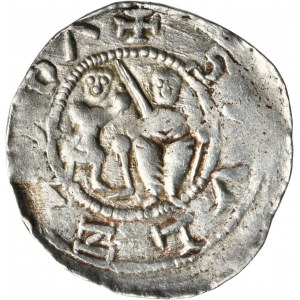 Vladislaus II the Exile, Denarius - Fight with lion, twigs