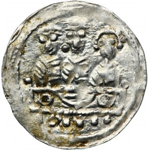 Boleslaw IV the Curly, Denarius - Three at the table, letters S