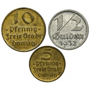Sada, Svobodné město Gdaňsk, feniky a 1/2 guldenů 1932 (3 kusy).