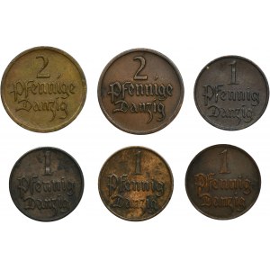 Set, Free City of Danzig, pfennig (6 szt.)