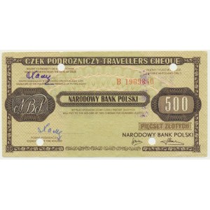 Czek podróżniczy NBP, 500 złotych 1987 - skasowany