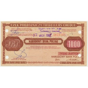 Traveler's check, NBP, 1,000 zloty 1987 - erased