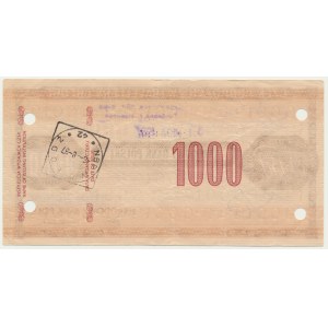 Cestovní šek, NBP, 1 000 zlotých 1987 - stornovaný