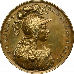 Francúzsko, Ľudovít XIV., kráľ Slnko Medaila 1674 - NEW BIT