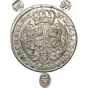 August II Silný, 2/3 tolaru (gulden) Drážďany 1697 IK - VELMI RARITNÍ