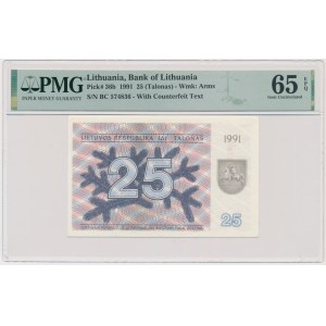 Lithuania, 25 Talonas 1991 - with text - PMG 65 EPQ