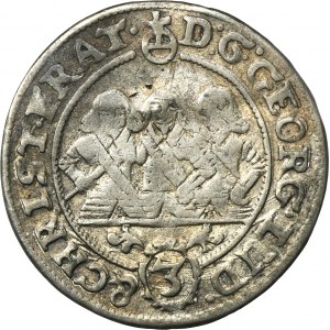 Slezsko, knížectví Legnicko-Brzesko-Wołowskie, Jerzy III Brzeski, Ludwik IV Legnicki a Chrystian Wołowski, 3 Krajcary Brzeg 1658 EW - VELMI ZRADKÉ, ILUSTROVANÉ