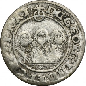 Sliezsko, vojvodstvo Legnicko-Brzesko-Wołowskie, Jerzy III Brzeski, Ludwik IV Legnicki a Chrystian Wołowski, 1 Krajcar Brzeg 1651 - RZADKI