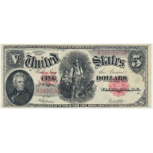 USA, Červená pečať, 5 USD 1907 - Speelman &amp; White -.