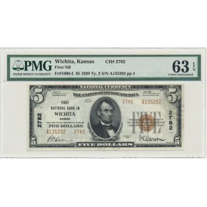 USA, Wichita, Kansas, 5 Dollars 1929 - PMG 63 EPQ