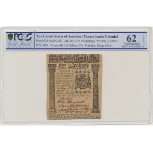 USA, Pennsylvania, 40 Shillings 1775 - PCGS 62