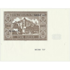 Krakowiak, 1,000 zloty 1941 - MCSM 737 - with a fragment of the sheet and a misprinted number