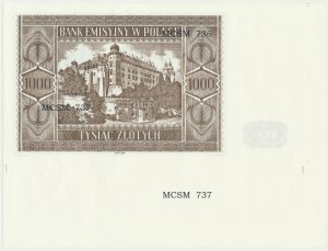 Krakowiak, 1.000 złotych 1941 - MCSM 737 - z fragmentem arkusza i błędnie naniesionym numerem