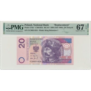 20 złotych 1994 - YC - PMG 67 EPQ - seria zastępcza