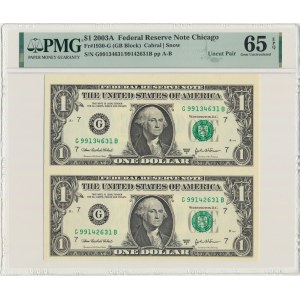USA, Green Seal, Chicago, $1 2003 - Cabral & Snow - PMG 65 EPQ - uncut pair