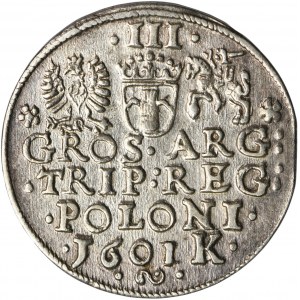 Sigismund III Vasa, 3 Groschen Krakau 1601 - left head