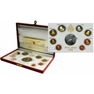 Set, Vatican, Vintage set 2008 of euro coins and token (9 pcs.)