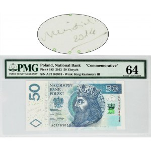 50 złotych 2012 - AC - PMG 64 - z autografem A. Heidricha
