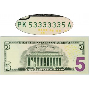 USA, 5 Dollars 2017 - Dallas - Carranza & Mnuchin - radar serial number -