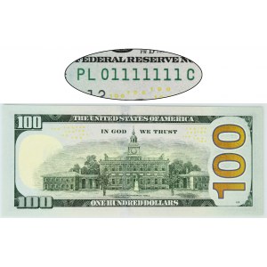 USA, Green Seal, 100 Dollars 2017 - PL 01111111 - Mnuchin & Carranza - attractive serial number