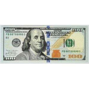 USA, Green Seal, 100 Dollars 2017 - PB 88788888 - Mnuchin & Carranza - pretty serial number