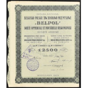 Belgicko-polská obchodní a průmyslová společnost Belpol S.A., 25 x 500 mkp, 1923 - RARE