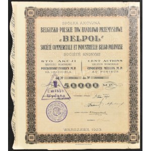 Belgian-Polish Trade and Industrial Society Belpol S.A., 100 x 500 mkp, 1923 - RARE