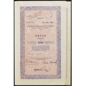 Fabryka Kapeluszy S.A. w Myślenicach, 10 x 500 mkp 1922, Emisja B, Ser. XV