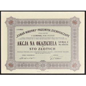 Lubań-Wronki Bramborářský průmysl v Luboni S.A., PLN 100, číslo I-IV.