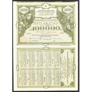 Granum Akciová spoločnosť zlúčených národných šľachtiteľov osív, 100 x 1 000 mkp, emisia VII séria. B