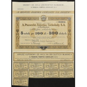 Fabryka Czekolady A. Piasecki S.A., 5 x 100 zlotys 1933