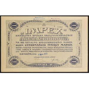 Obchodní společnost Impex v Krakově, 100 x 140 mkp, 1.07.1923