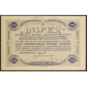 Commercial Joint Stock Company Impex in Cracow, 100 x 140 mkp, 1.07.1923
