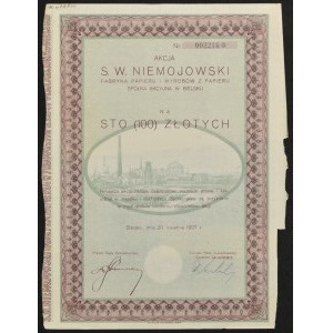 S. W. Niemojowski Fabryka Papieru i Wyrobów z Papierni S.A. w Bielsku, 100 zł 1927