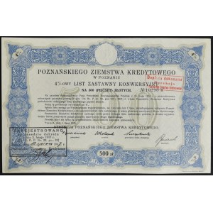 Poznańskie Ziemstwo Kredytowe, 4% list zastawny konwersyjny, 500 zł, 1925