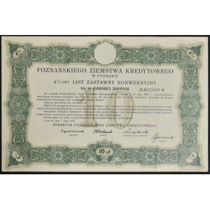 Poznaňská spořitelna, 4% konverzní hypoteční zástavní list, 10 zlotých, 1925