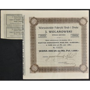 Warszawskie Fabryki Śrub i Drutu J. Wolanowski S.A., 1 000 mkp, vydanie 1