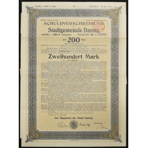 Gdańsk, Magistrat der Stadt Danzig, pożyczka 1904, 2 emisja, obligacja 200 marek
