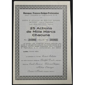 Francúzsko-belgicko-poľská banka pre priemysel a poľnohospodárstvo S.A., 25 x 1 000 mk 1923, emisia VI