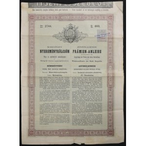 Węgry, 4% pożyczka premiowa regulacji Cisy i jej dopływów, obligacja 100 guldenów waluty austriackiej, 1880