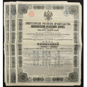 Rusko, Nikolajevská železnice Moskva-Petrohrad, 4% dluhopis 625 rublů, 1869 - sada 3 kusů.