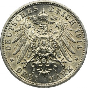 Nemecko, Anhalt-Dessau, Frederick II, 3 marky Berlín 1914 A