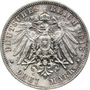 Germany, Saxony, Friedrich August III, 3 Mark Muldenhütten 1913 E