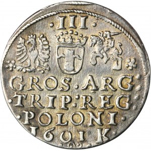 Sigismund III Vasa, 3 Groschen Krakau 1601 - left head